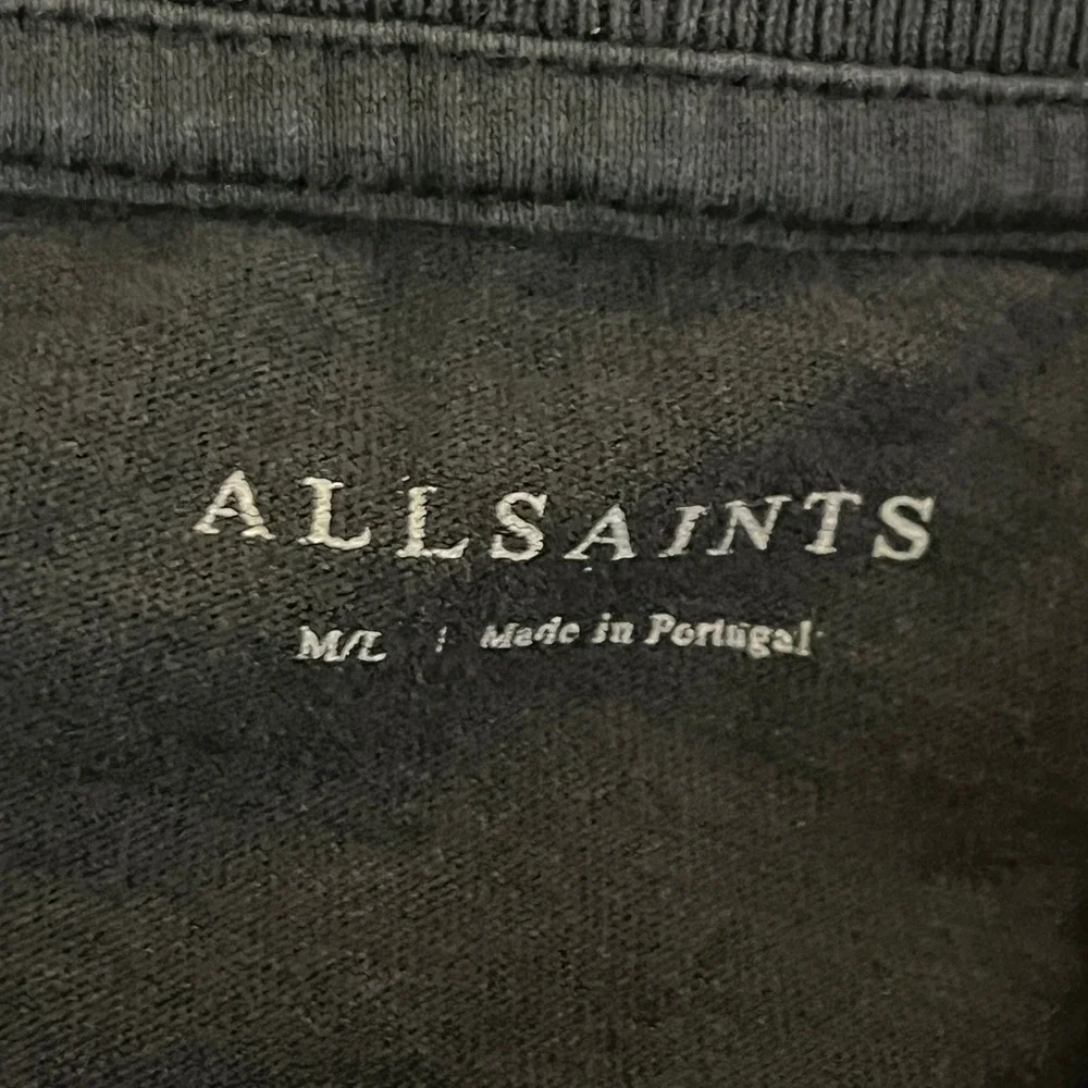 AllSaints Gray Cuffed Graphic T-Shirt Box Logo Cotton Tee Mens M/L Womens L - Picture 5 of 9